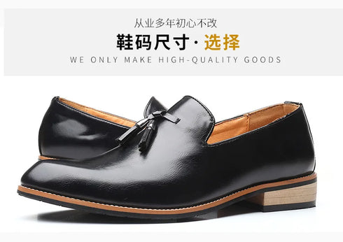 Elegant Pointed Toe Leather Oxfords for Men - Formal Office, Wedding, and Party Dress Shoes Featuring Comfortable Slip-On Design and Durable Rubber Outsole
